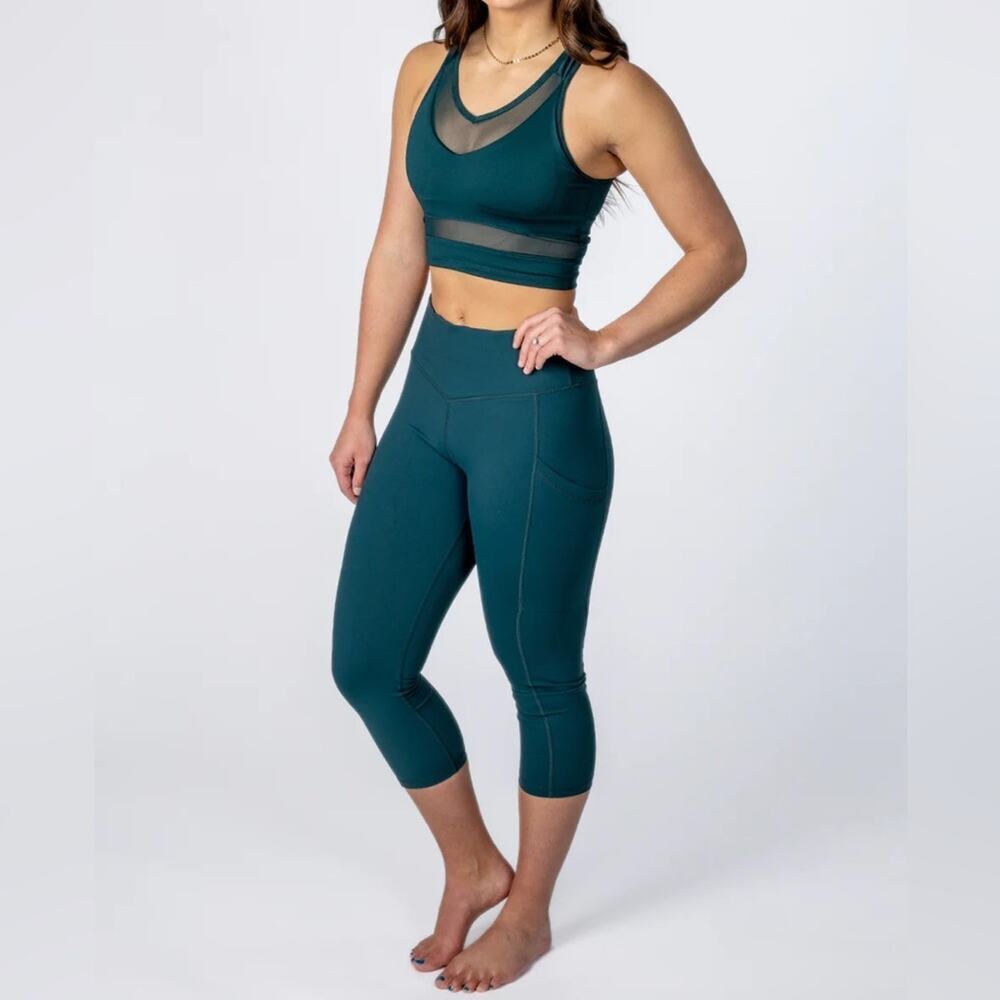 KIAVA Contour Capri Leggings Deep Teal Size Small LIKE NEW